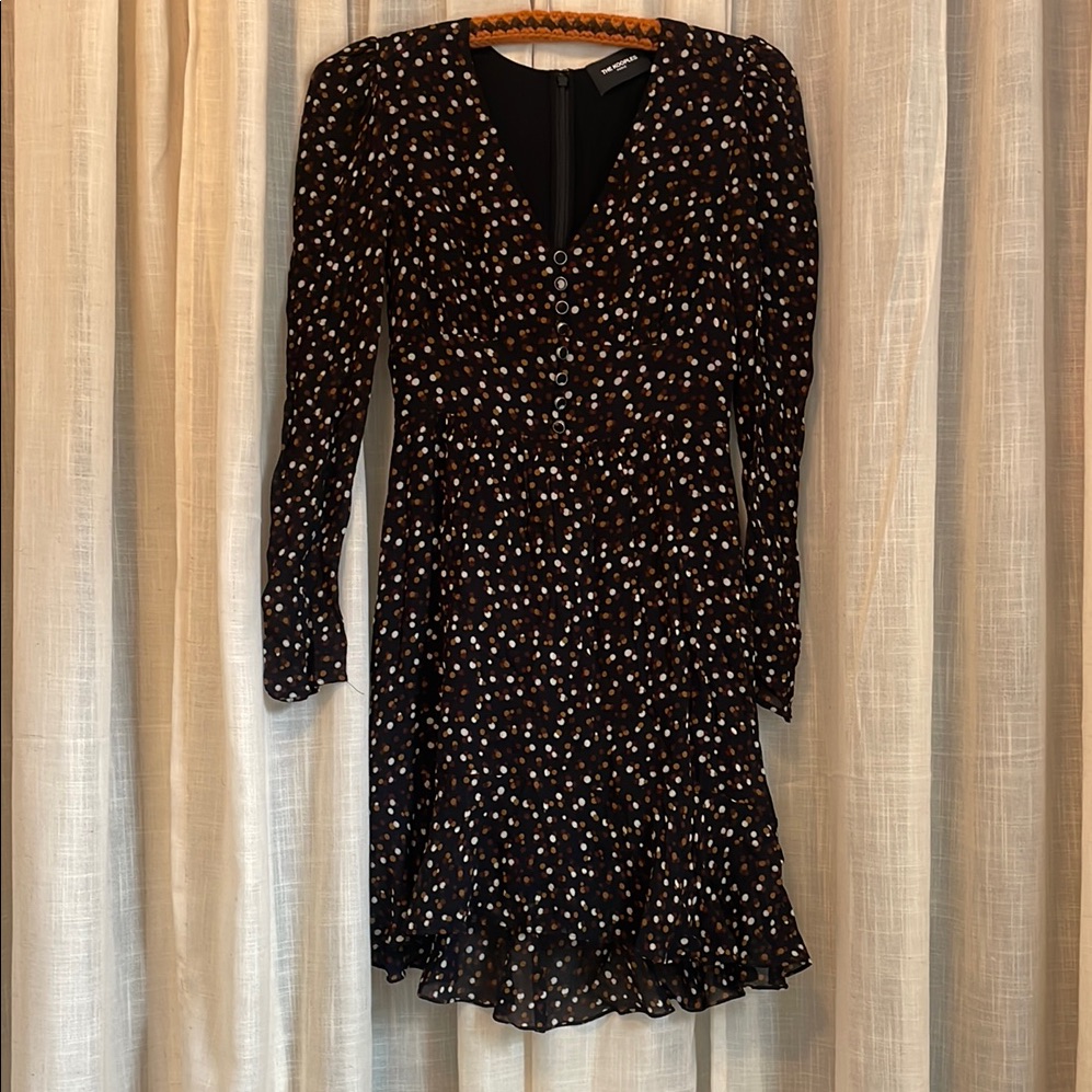 The Kooples Black And White Polka Dot Dress With Buttons